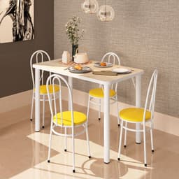 Conjunto de Mesa de Cozinha com 4 Lugares Roma Branco e Amarelo