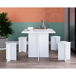 Conjunto de Mesa de Jantar com 4 Bancos Estofados Verona Branco