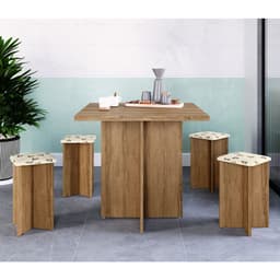 Conjunto de Mesa de Jantar com 4 Bancos Estofados Verona Napa Madeirado e Bege