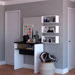 Conjunto de Aparador e 3 Nichos Balin Branco e Preto