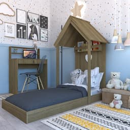 Conjunto de Cama com Escrivaninha KitCubos Carvalho