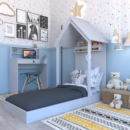 Conjunto de Cama com Escrivaninha KitCubos Cinza Cristal