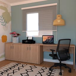 Conjunto de Escrivaninha com Armário de Escritório Tonal 4 PT Carvalho Mel