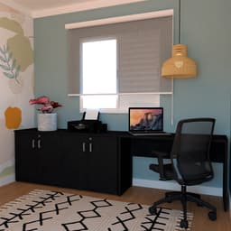 Conjunto de Escrivaninha com Armário de Escritório Tonal 4 PT Preto