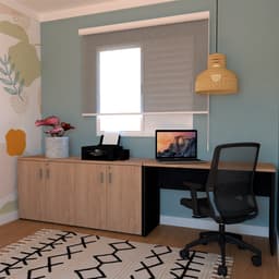 Conjunto de Escrivaninha com Armário de Escritório Tonal 4 PT Preto e Carvalho Mel