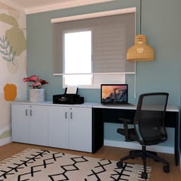 Conjunto de Escrivaninha com Armário de Escritório Tonal 4 PT Preto e Cinza Cristal