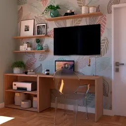 Conjunto de Mesa com Estante e 3 Prateleiras Siena Carvalho Mel