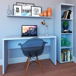 Conjunto de Mesa com Estante e Prateleira de Escritório Corp Cinza Cristal