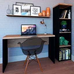 Conjunto de Mesa com Estante e Prateleira de Escritório Corp Preto e Carvalho Mel