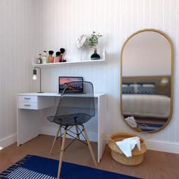 Conjunto de Mesa com Gaveteiro e Prateleira de Escritório Helen Branco