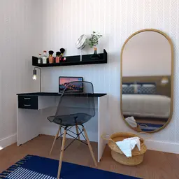 Conjunto de Mesa com Gaveteiro e Prateleira de Escritório Helen Branco e Preto