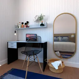 Conjunto de Mesa com Gaveteiro e Prateleira de Escritório Helen Preto e Cinza Cristal