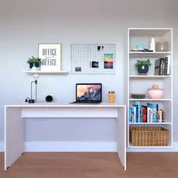 Escrivaninha com Estante e Prateleira KitCubos Branca