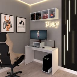 Escrivaninha com Nicho e 2 Suportes Buzy Cinza Cristal e Branca