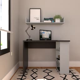 Escrivaninha com Prateleira KitCubos Preta e Cinza Cristal 110 cm