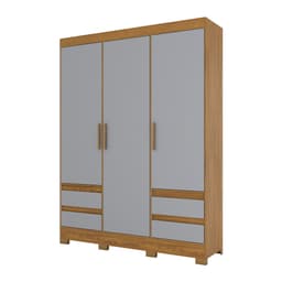 Guarda-Roupa Casal Lema 3 Portas 4 Gavetas Nature e Cinza