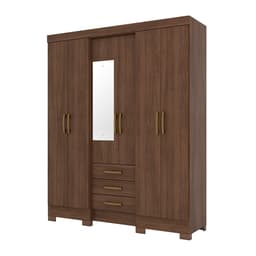 Guarda-Roupa Casal com Espelho Mentor 6 Portas 3 Gavetas Castanho