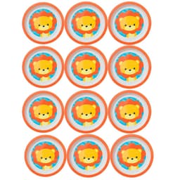 Jogo 12 Pratos Infantil Buba Prato Raso Redondo 21cm para Criança Animal Fun Leão Laranja