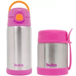 Pote com Garfo e Garrafa Térmica Buba Rosa Inox Papinhas Frutas Menina +6m