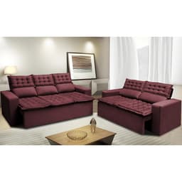 Conjunto de Sofá 3 e 2 Lugares Retrátil e Reclinável Cama inBox Slim 2,00x1,50m Velusoft Vinho