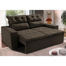 Sofá 3 Lugares Retrátil e Reclinável 1,80m Cama inBox Smal com bordado pantográfico Suede Café