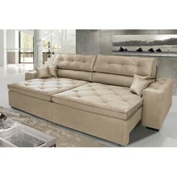 Sofá Austin 2,62m Retrátil Reclinável, Molas no Assento e Almofadas, Tecido Suede Velusoft Bege