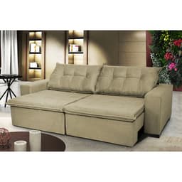 Sofá Austrália 2,52 Mts Retrátil, Reclinável Com Molas e Pillow no Assento Tecido Suede Castor - Cama InBox
