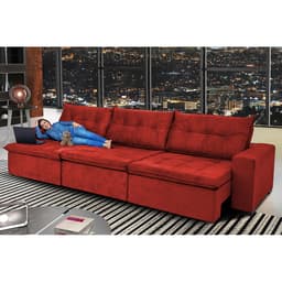 Sofá Austrália 4,12 Mts Retrátil, Reclinável Com Molas e Pillow no Assento Tecido Suede Vermelho- Cama InBox