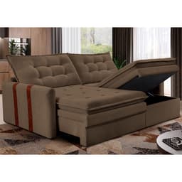 Sofá Baú Sem Caixa Retrátil 1,60m SoftGel Petit Boucle Marrom Cama inBox