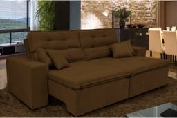 Sofá Cairo 2,02m Retrátil, Reclinável com 4 Almofadas Tecido Suede Café - Cama InBox