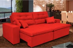 Sofá Cairo 2,32m Retrátil, Reclinável com 4 Almofadas Tecido Suede Vermelho - Cama InBox