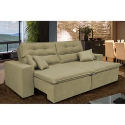 Sofá Cairo 2,92m Retrátil, Reclinável com 4 Almofadas Tecido Suede Castor - Cama InBox