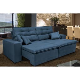 Sofá Cairo 3,12m Retrátil, Reclinável com 4 Almofadas Tecido Suede Azul - Cama InBox