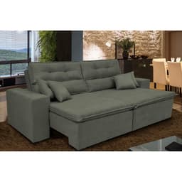 Sofá Cairo 3,12m Retrátil, Reclinável com 4 Almofadas Tecido Suede Cinza - Cama InBox