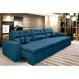 Sofá Cairo 3,82m Retrátil, Reclinável com 6 Almofadas Tecido Suede Azul - Cama InBox