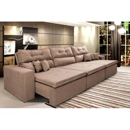Sofá Cairo 3,82m Retrátil, Reclinável com 6 Almofadas Tecido Suede Castor - Cama InBox