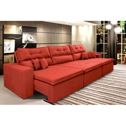 Sofá Cairo 4,12m Retrátil, Reclinável com 6 Almofadas Tecido Suede Vermelho - Cama InBox