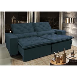 Sofá Lisboa 2,32m Retrátil, Reclinável com Molas no Assento Tecido Suede Velusoft Azul - Cama InBox