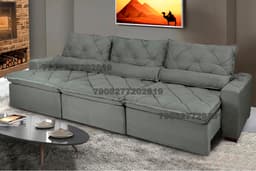 Sofá Lisboa 3,52m Retrátil, Reclinável com Molas no Assento e Almofadas Lombar Tecido Suede Grafite