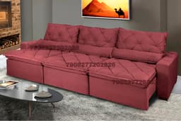 Sofá Lisboa 3,52m Retrátil, Reclinável com Molas no Assento e Almofadas Lombar Tecido Suede Vinho