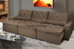 Sofá Lisboa 4,12m Retrátil, Reclinável com Molas no Assento e Almofadas Lombar Tecido Suede Café