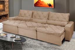 Sofá Lisboa 4,12m Retrátil, Reclinável com Molas no Assento e Almofadas Lombar Tecido Suede Castor