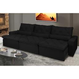 Sofá Lisboa 4,12m Retrátil, Reclinável com Molas no Assento e Almofadas Lombar Tecido Suede Preto