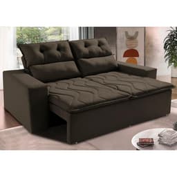 Sofá Retrátil e Reclinável 1,50m Cama inBox Smal com bordado pantográfico Suede Café
