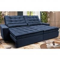 Sofá Retrátil e Reclinável 2,12m Molas Ensacadas Cama inBox Catar Velusoft Azul