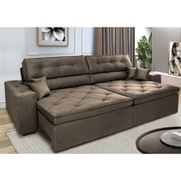 Sofá Retrátil e Reclinável 2,12m com Molas Cama inBox Estilo Suede Velusoft Café