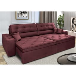Sofá Retrátil e Reclinável 2,12m com Molas Cama inBox Estilo Suede Velusoft Vinho