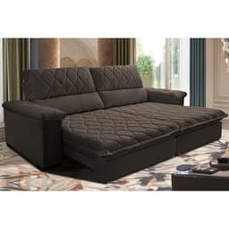Sofá Retrátil e Reclinável 2,35m Molas Ensacadas Cama inBox Big Home com Bordado 3D Velusoft Café