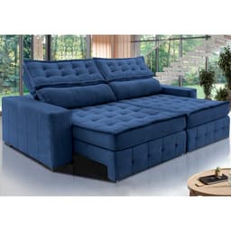 Sofá Retrátil e Reclinável 2,55m Cama inBox Big Puffer com SoftGel D40 Velupluma Azul