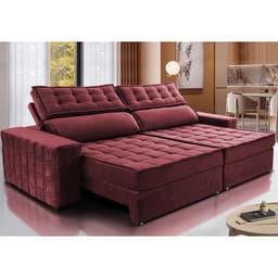 Sofá Retrátil e Reclinável 2,55m Cama inBox Big Star com SoftGel D40 Velupluma Vinho